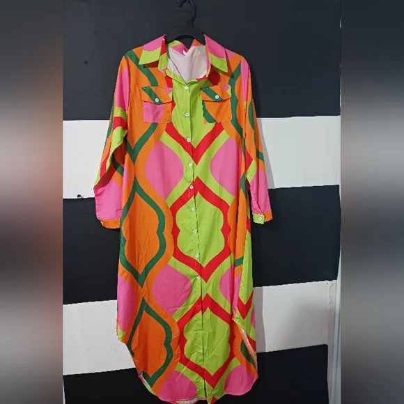 NEW Women Multicolor casual buttoned maxi dress - Picture 5 of 13